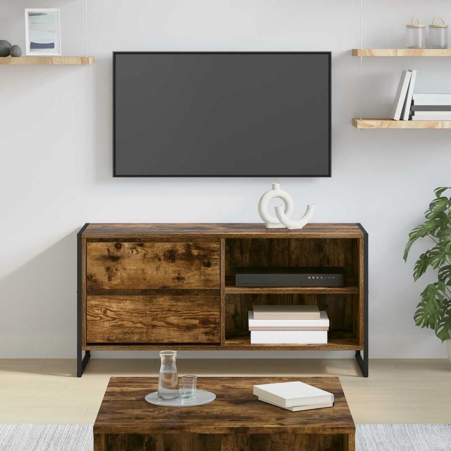 VidaXL TV-kast met lade Rook Eik 100 x 36 x 49 5 cm Bewerkt hout