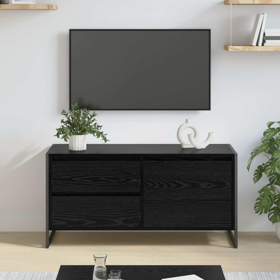VidaXL TV-kast met lade Zwart Eiken 100 x 36 x 49.5 cm Bewerkt hout