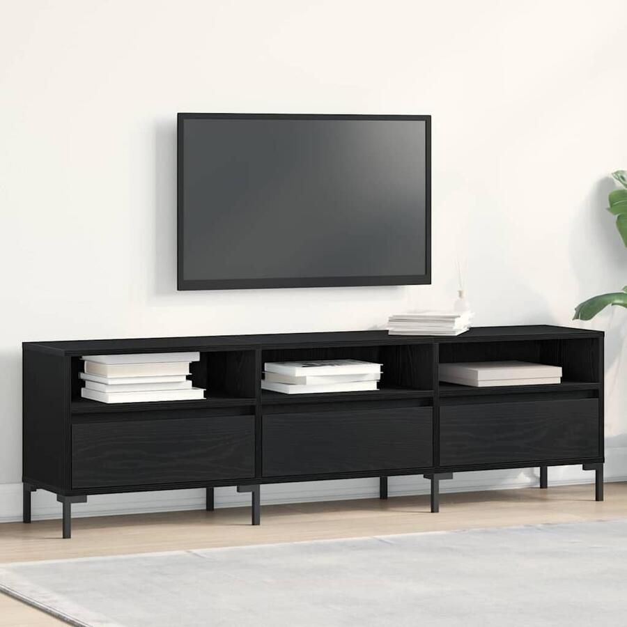 VidaXL TV-kast met lade Zwart Eiken 150 x 30 x 44 5 cm Bewerkt hout