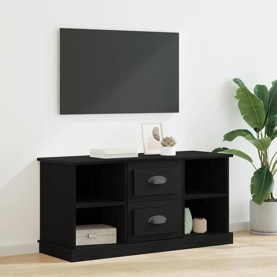 VidaXL TV-kast met lade Zwart Eiken 99 5 x 35 5 x 48 cm Bewerkt hout