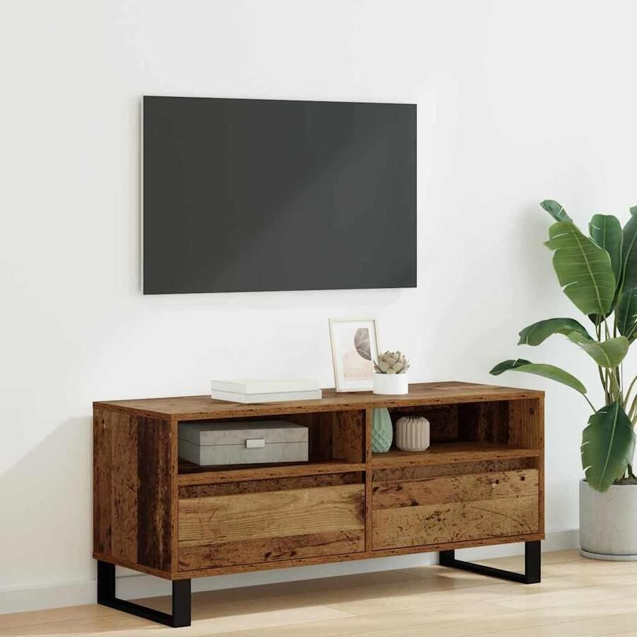 VidaXL TV-kast Oud Hout 100 x 34 5 x 44 5 cm Gemonteerd hout en ijzer