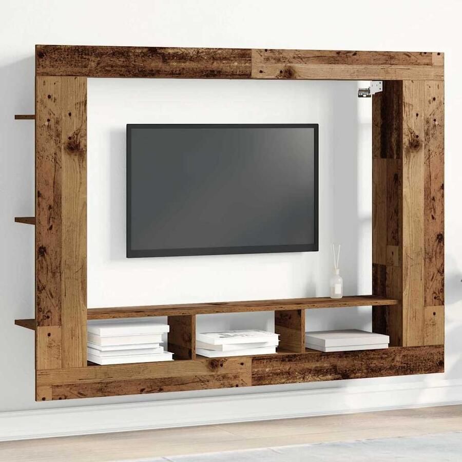 VidaXL TV-kast Wandgemonteerd Oud hout 152 x 22 x 113 cm Bewerkt hout
