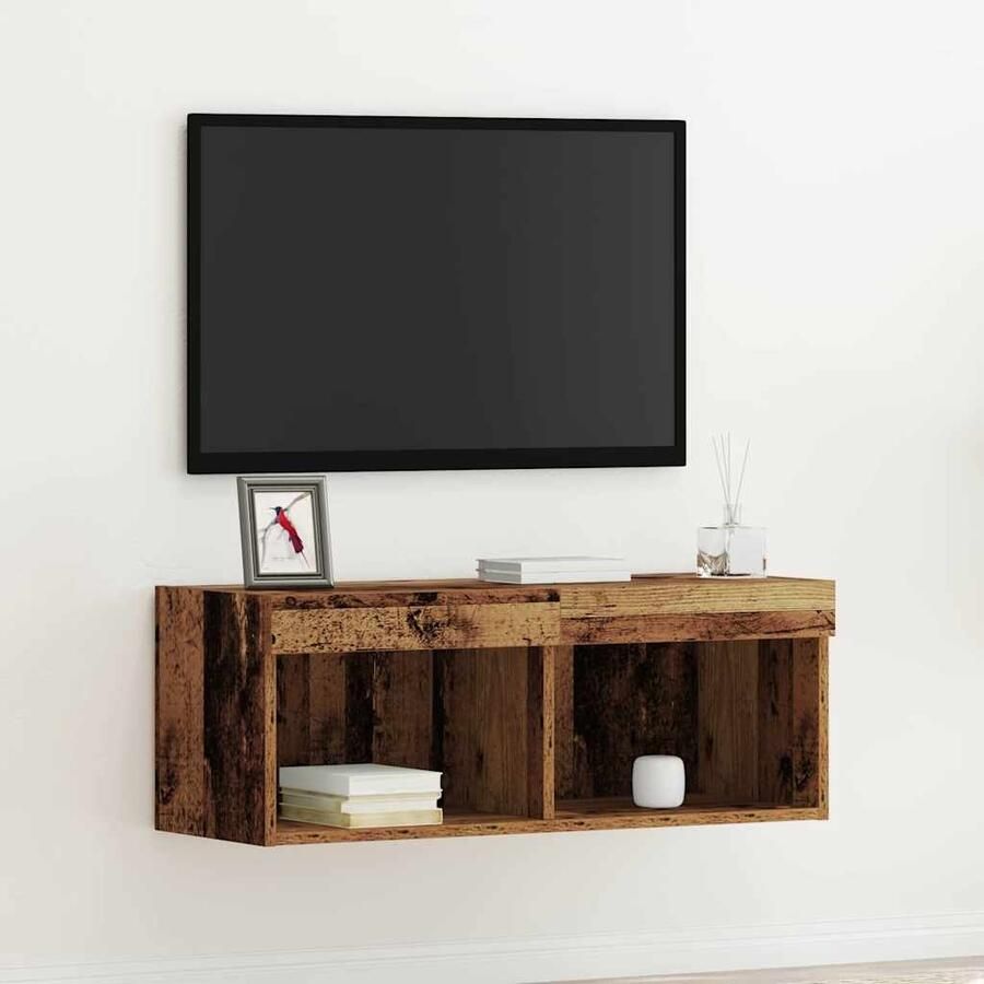 VidaXL TV-kast Wandgemonteerd Oud hout 80 x 30 x 30 cm Bewerkt hout
