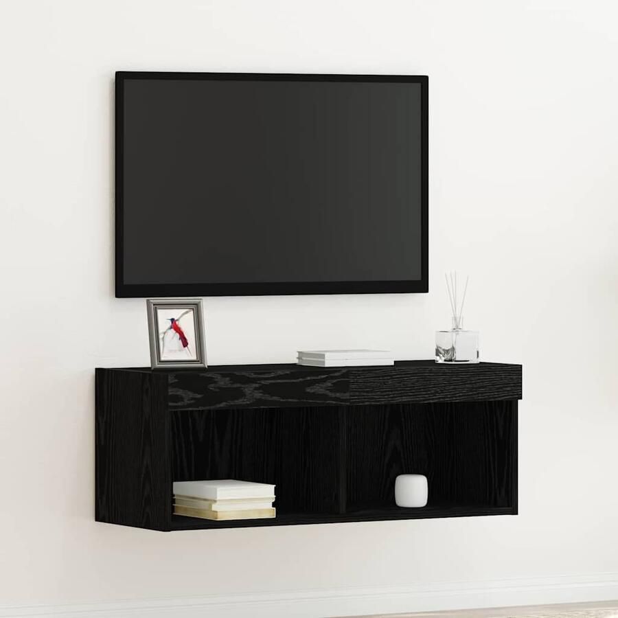 VidaXL TV-kast Wandgemonteerd Zwart Eiken 80 x 30 x 30 cm Bewerkt hout