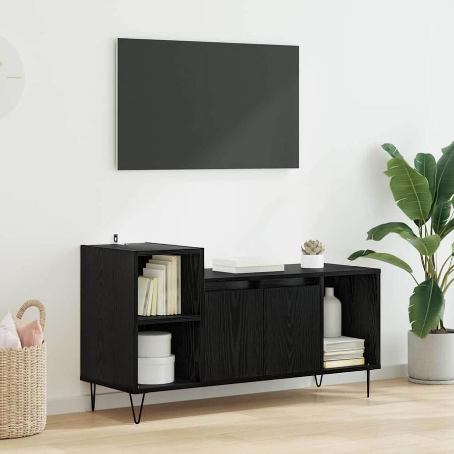 VidaXL TV-kast Zwart Eiken 100 x 35 x 55 cm Bewerkt hout