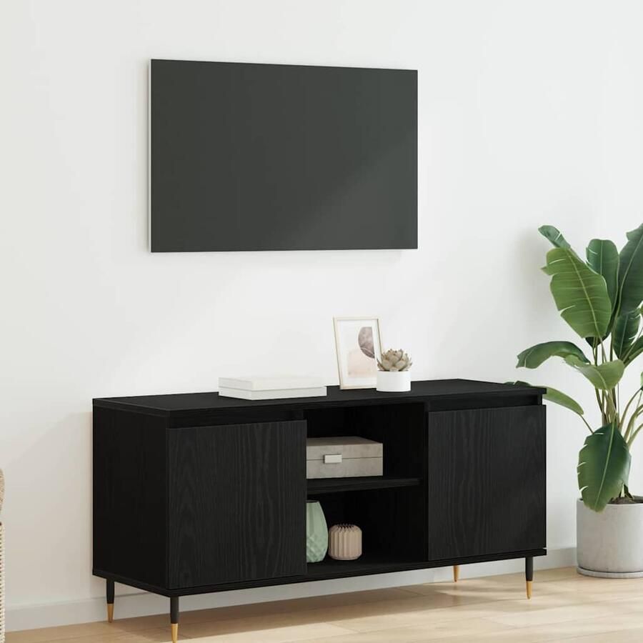 VidaXL TV-kast Zwart Eiken 104 x 35 x 50 cm Bewerkt hout