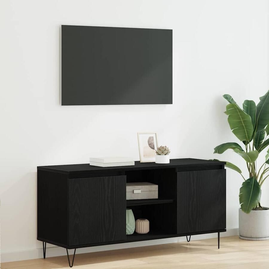 VidaXL TV-kast Zwart Eiken 104 x 35 x 50 cm Bewerkt hout