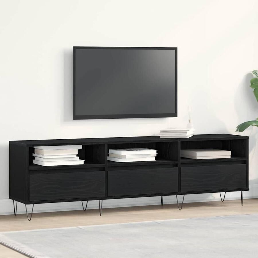 VidaXL TV-kast met lade Zwart Eiken 150 x 30 x 44 5 cm Bewerkt hout