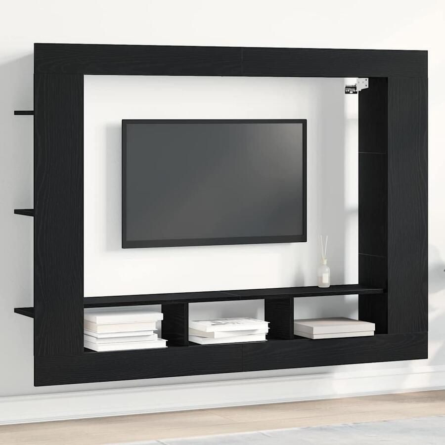 VidaXL TV-kast Zwart eiken 152 x 22 x 113 cm Bewerkt hout