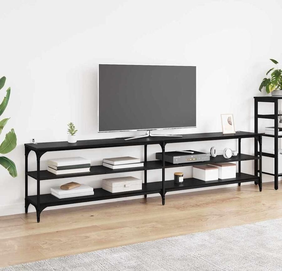 VidaXL TV-kast Zwart Eiken 200 x 30 x 50 cm Gemonteerd hout en ijzer