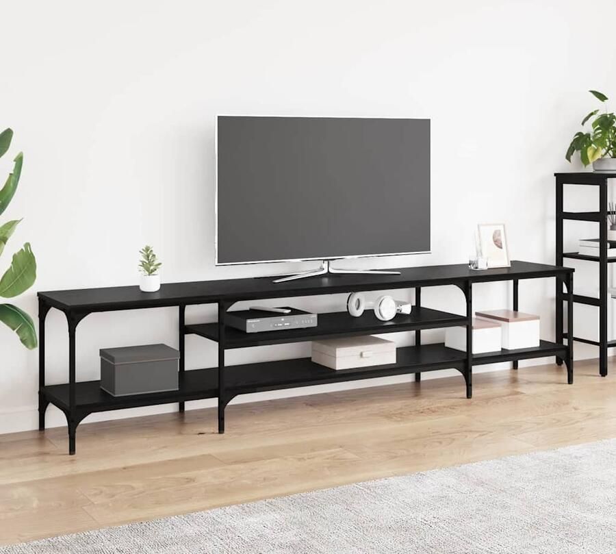 VidaXL TV-kast Zwart Eiken 201 x 35 x 45 cm Gemonteerd hout en ijzer