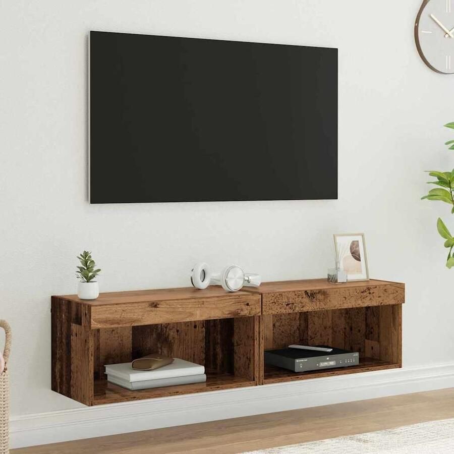VidaXL TV-kasten 2 pcs Oud Hout 60 x 30 x 30 cm Bewerkt hout