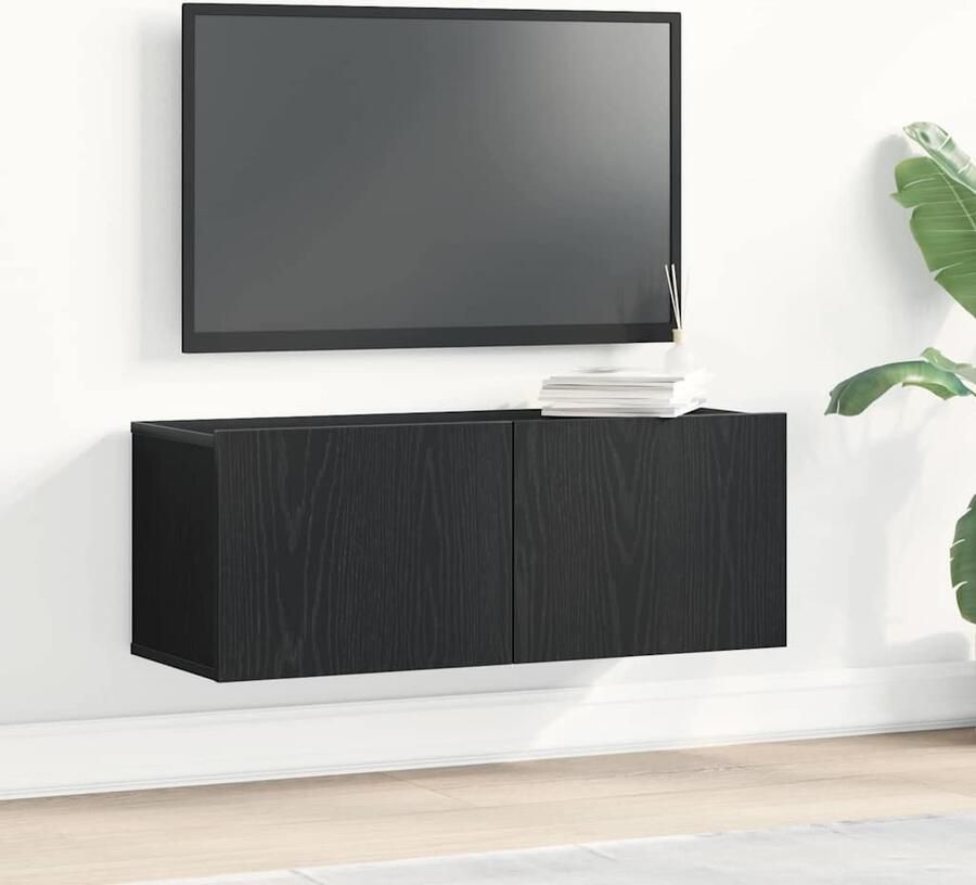 VidaXL TV-kast 2 pcs Zwart Eiken 80 x 30 x 30 cm Bewerkt hout