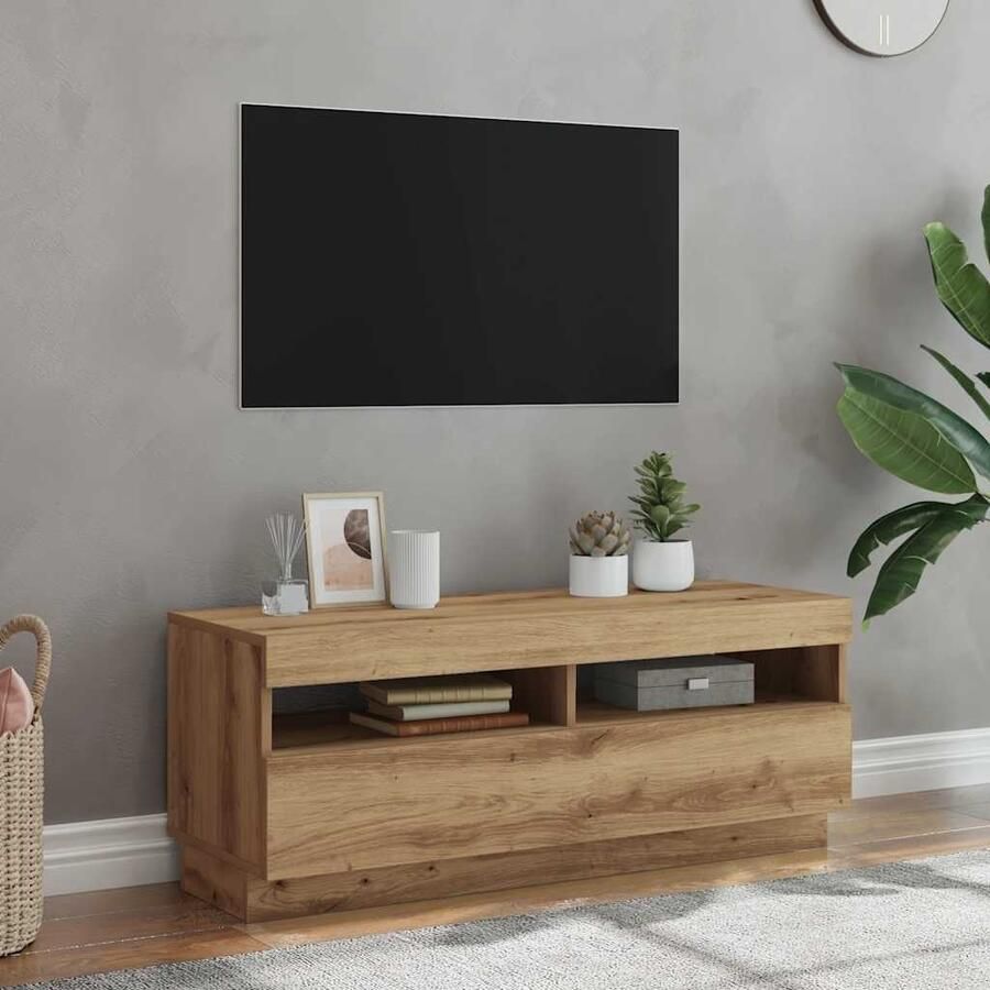 VidaXL Tv-meubel met LED 100x35x40 cm bewerkt hout artisanaal eiken