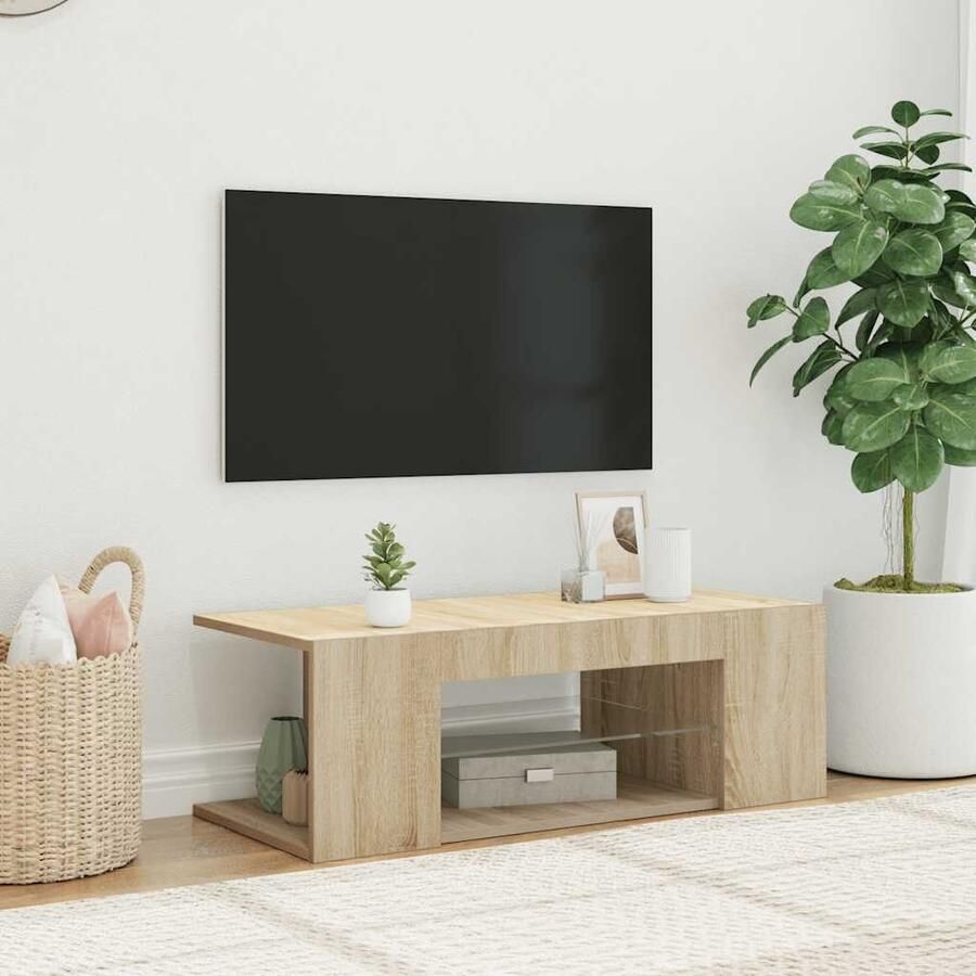 VidaXL Tv meubel met LED verlichting 90x39x30 cm sonoma eikenkleurig