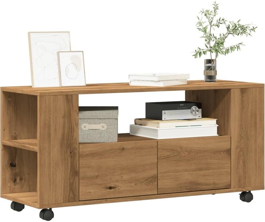 VidaXL Tv-meubel met wielen 102x34 5x43 cm hout artisanaal eiken