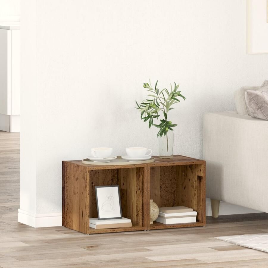 VidaXL Tv-meubelset 2 pcs Oud Hout 37 x 35 x 37 5 cm Bewerkt hout