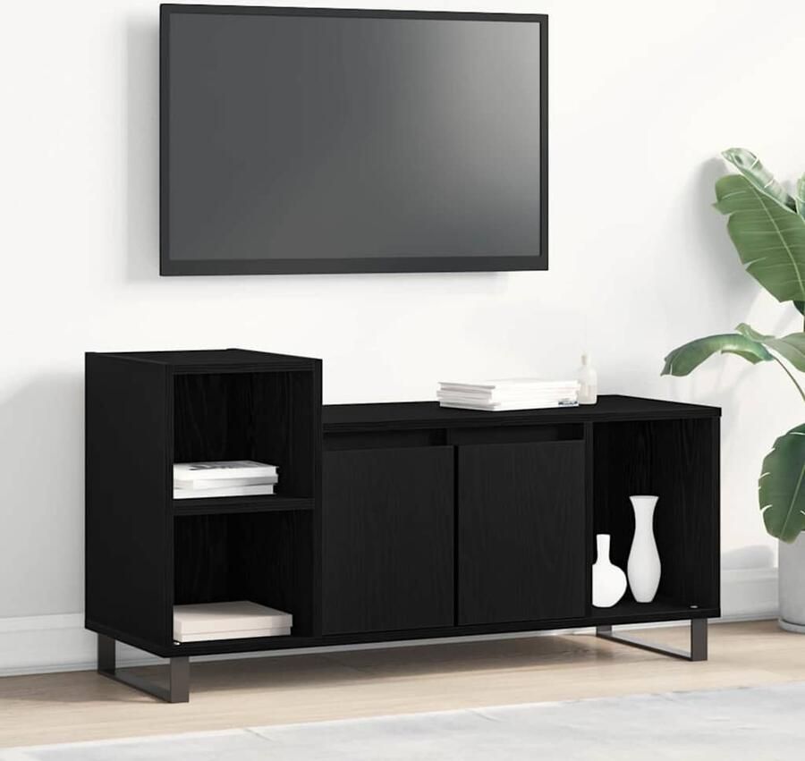 VidaXL Tv-meubelset Zwart Eiken 100 x 35 x 55 cm Bewerkt hout