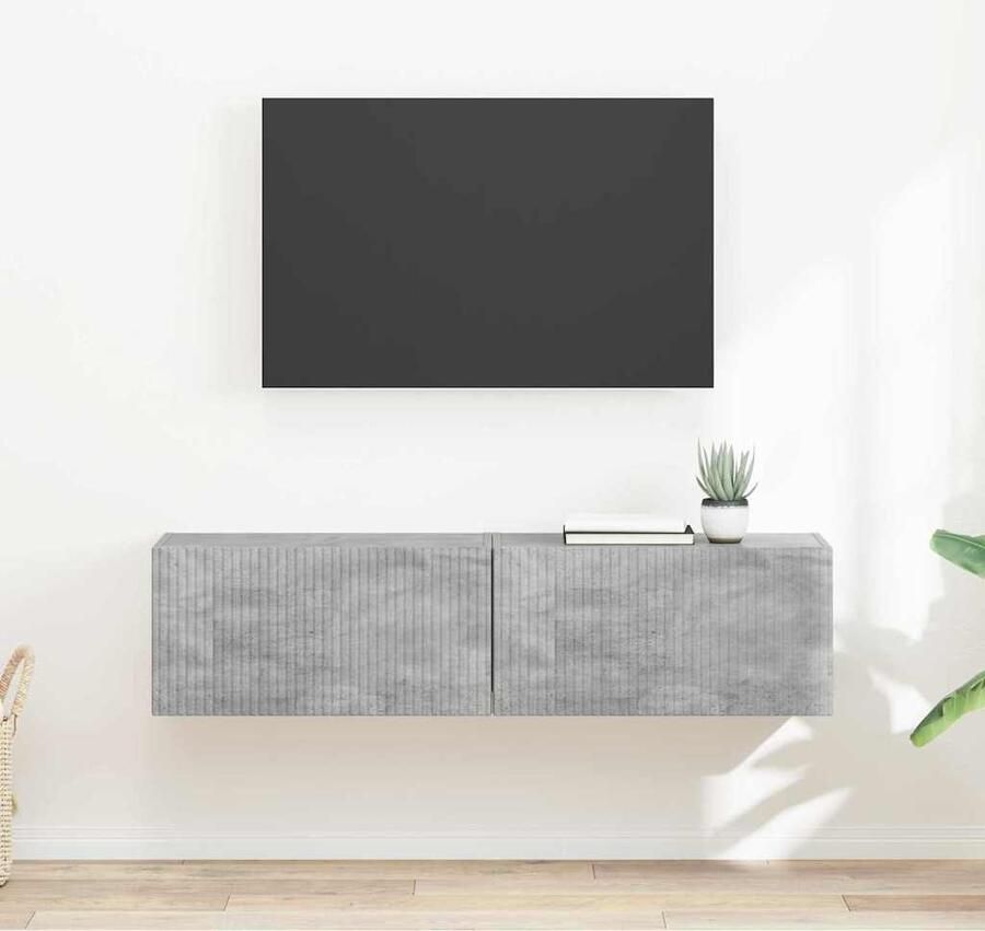 VidaXL TV Wandkast 2 pcs Beton 60 x 31 x 29.5 cm Bewerkt hout