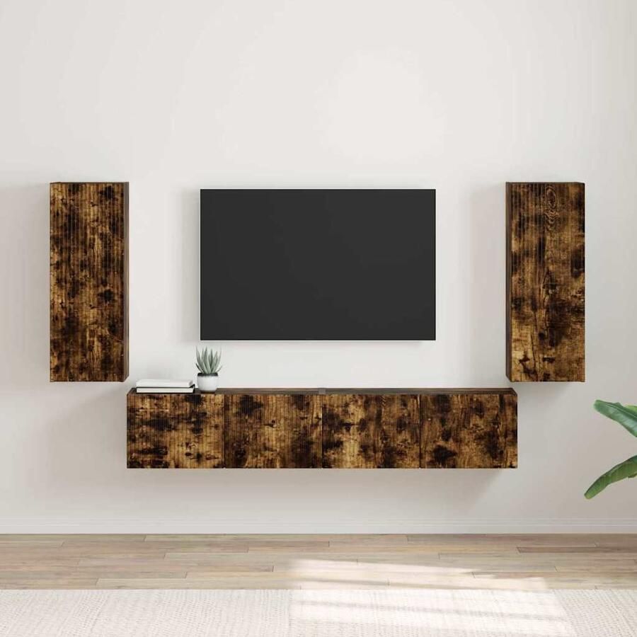 VidaXL TV Wandkast 2 pcs Gerookt eiken 30 x 31 x 80 cm Bewerkt hout