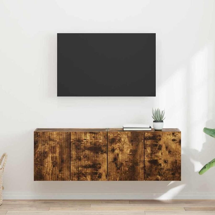 VidaXL TV-wandkast 2 pcs Gerookt eiken 59 5 x 31 x 40 cm Bewerkt hout