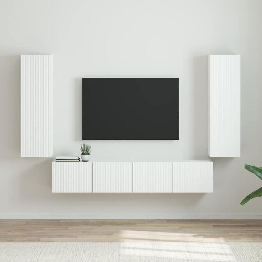 VidaXL TV Wandkast 2 pcs Glanzend Wit 30 x 31 x 100 cm Bewerkt hout