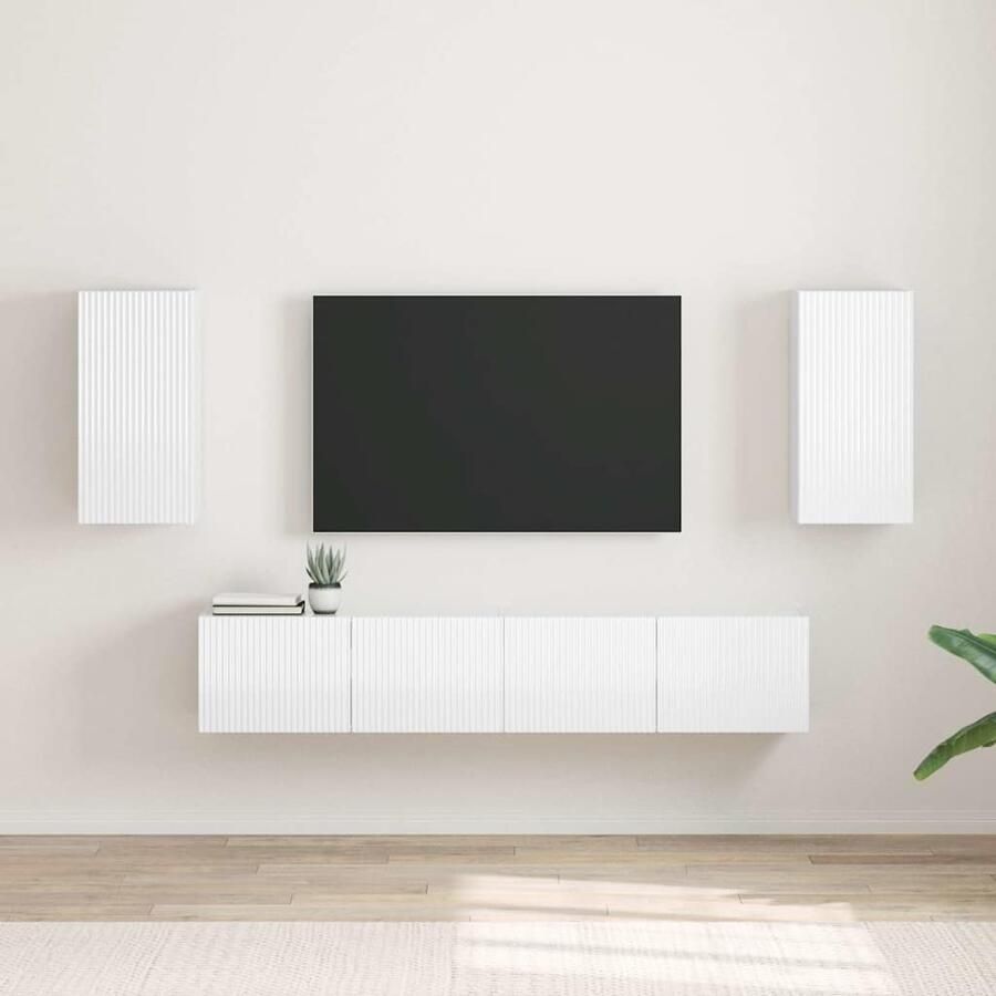 VidaXL TV Wandkast 2 pcs Glanzend Wit 30 x 31 x 60 cm Bewerkt hout