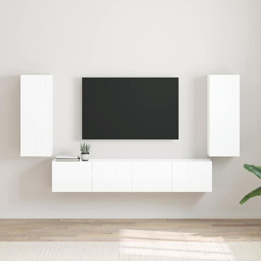 VidaXL TV Wandkast 2 pcs Glanzend Wit 30 x 31 x 80 cm Bewerkt hout