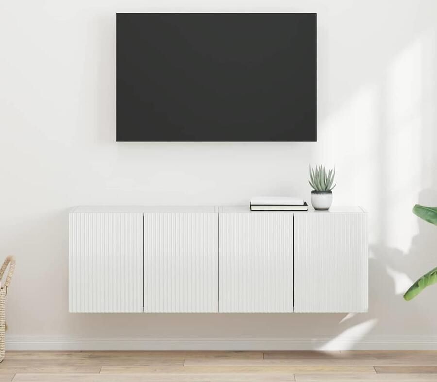 VidaXL TV-wandkast 2 pcs Hoogglans wit 59 5 x 31 x 40 cm Bewerkt hout