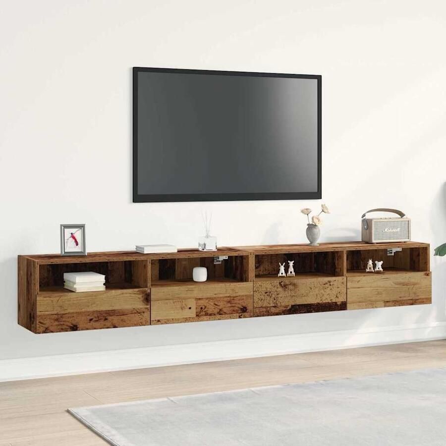 VidaXL TV Wandkast 2 pcs Oud Hout 100x30x30cm Bewerkt hout