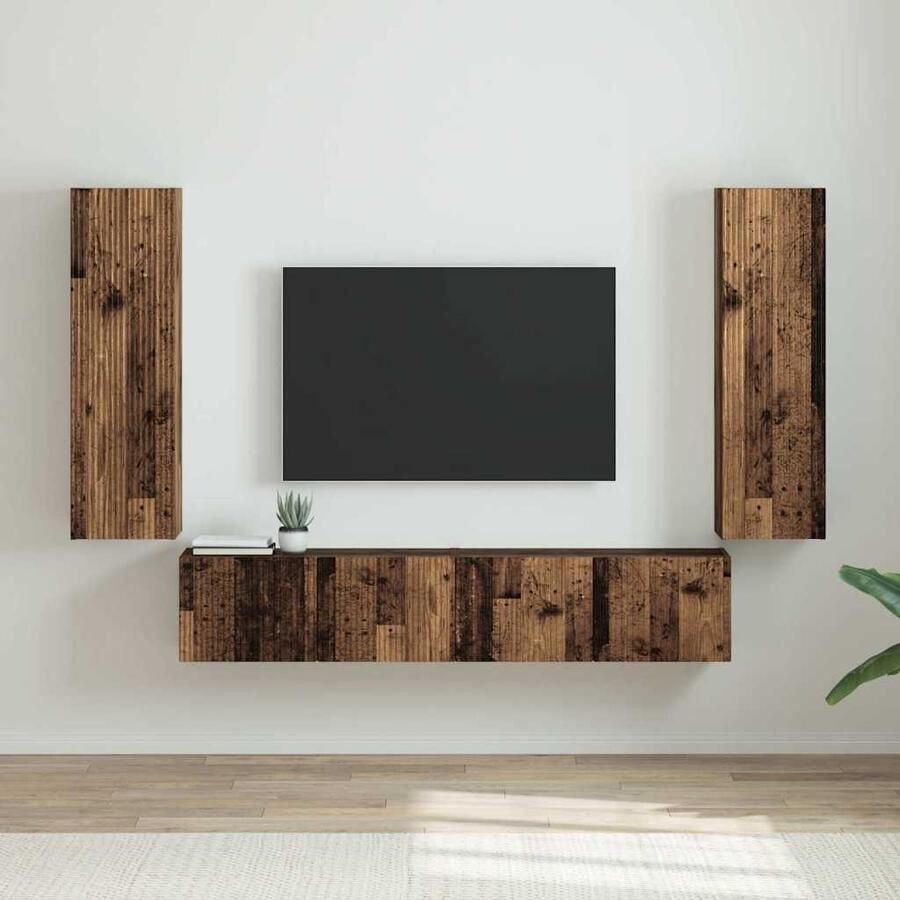 VidaXL TV Wandkast 2 pcs Oud Hout 30 x 31 x 100 cm Bewerkt hout
