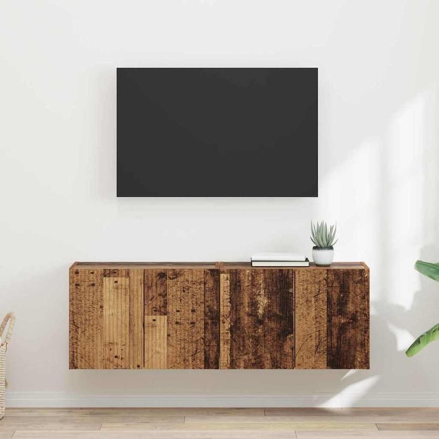 VidaXL TV-wandkast 2 pcs Oud Hout 59 5 x 31 x 40 cm Bewerkt hout