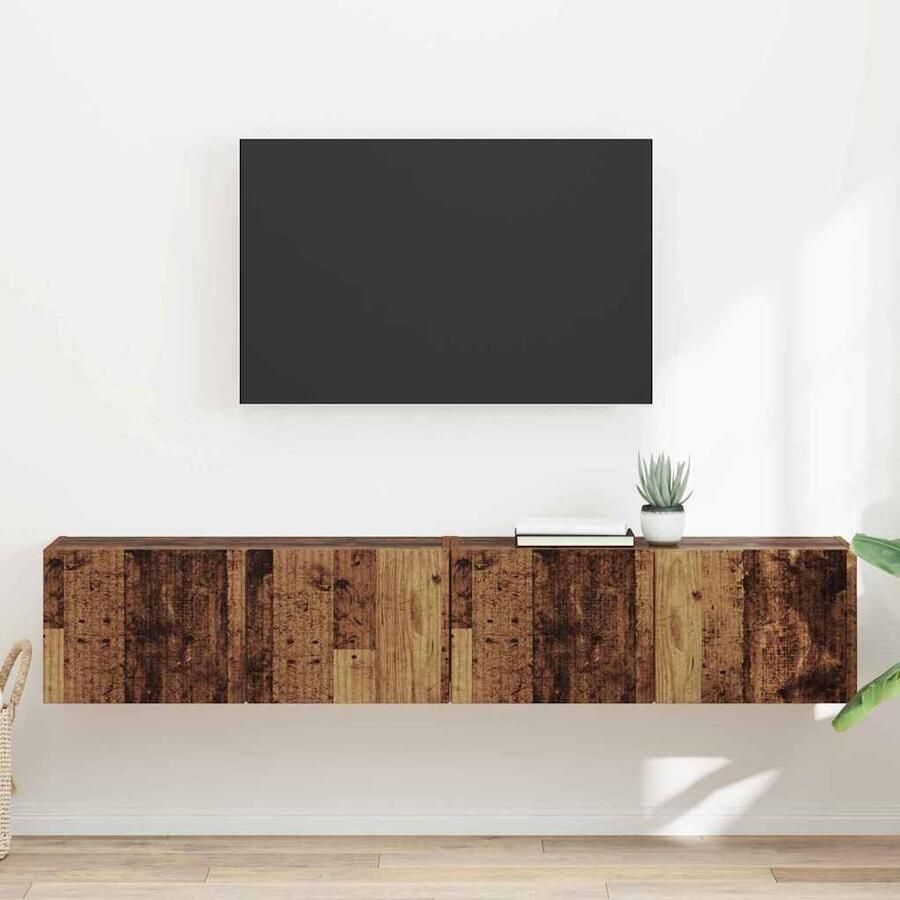 VidaXL TV Wandkast 2 pcs Oud Hout 60 x 31 x 29.5 cm Bewerkt hout
