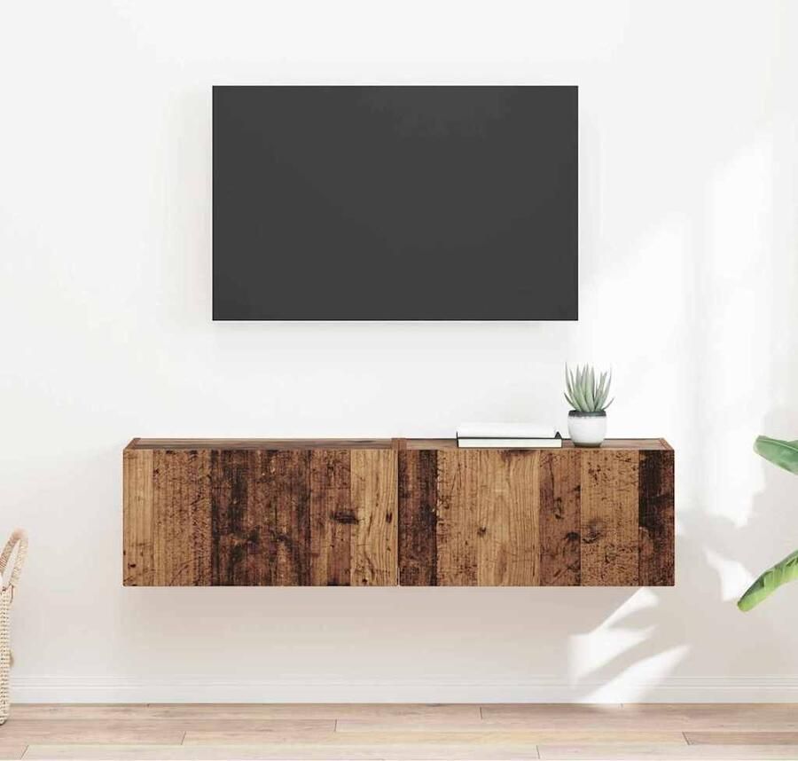 VidaXL TV Wandkast 2 pcs Oud Hout 60 x 31 x 29.5 cm Bewerkt hout