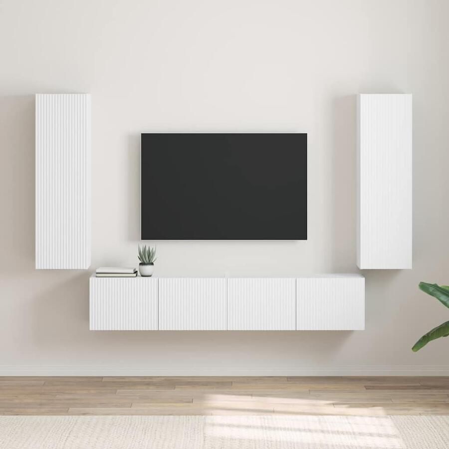 VidaXL TV Wandkast 2 pcs Wit 30 x 31 x 100 cm Bewerkt hout