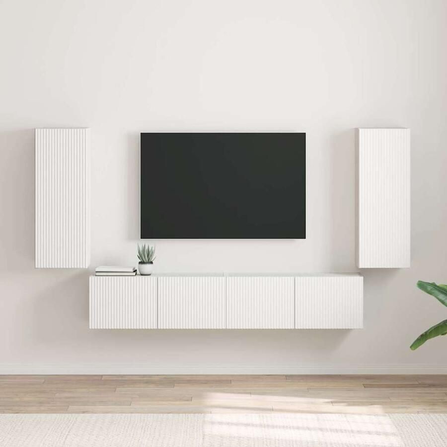 VidaXL TV Wandkast 2 pcs Wit 30 x 31 x 80 cm Bewerkt hout