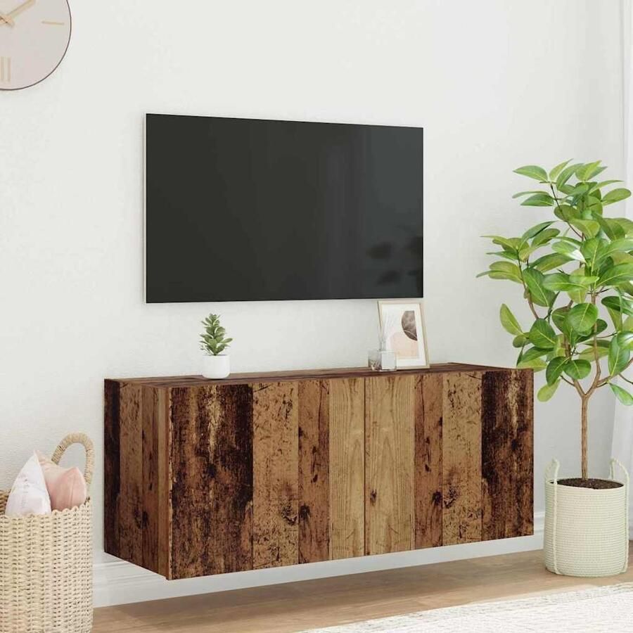 VidaXL TV Wandkast Oud Hout 100 x 35 x 41 cm Bewerkt hout