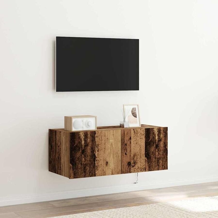 VidaXL TV Wandkast Oud Hout 80 x 35 x 31 cm Bewerkt hout