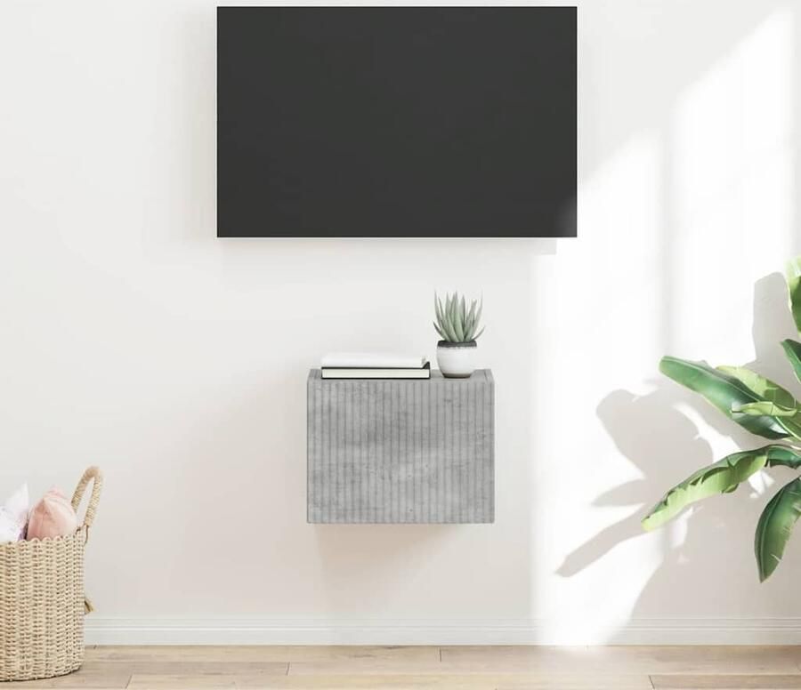VidaXL TV Wandkast Wandgemonteerd Beton 60 x 31 x 29.5 cm Bewerkt hout