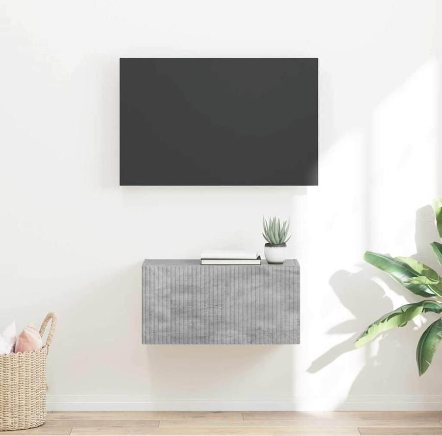 VidaXL TV Wandkast Wandgemonteerd Beton 60 x 31 x 29.5 cm Bewerkt hout