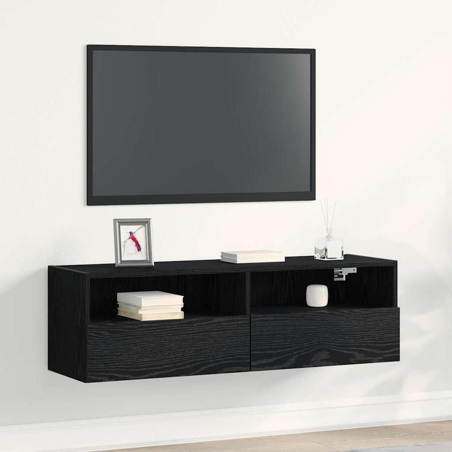VidaXL TV Wandkast Wandgemonteerd Zwart Eiken 100x30x30cm Bewerkt hout