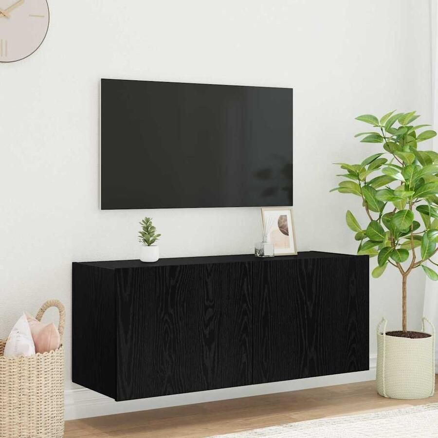 VidaXL TV Wandkast Zwart Eiken 100 x 35 x 41 cm Bewerkt hout