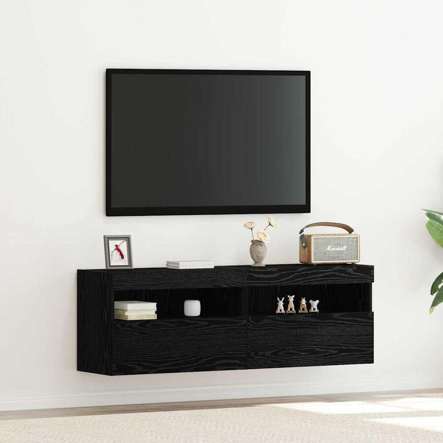 VidaXL TV Wandkast Zwart eiken 60 x 30 x 40 cm Bewerkt hout