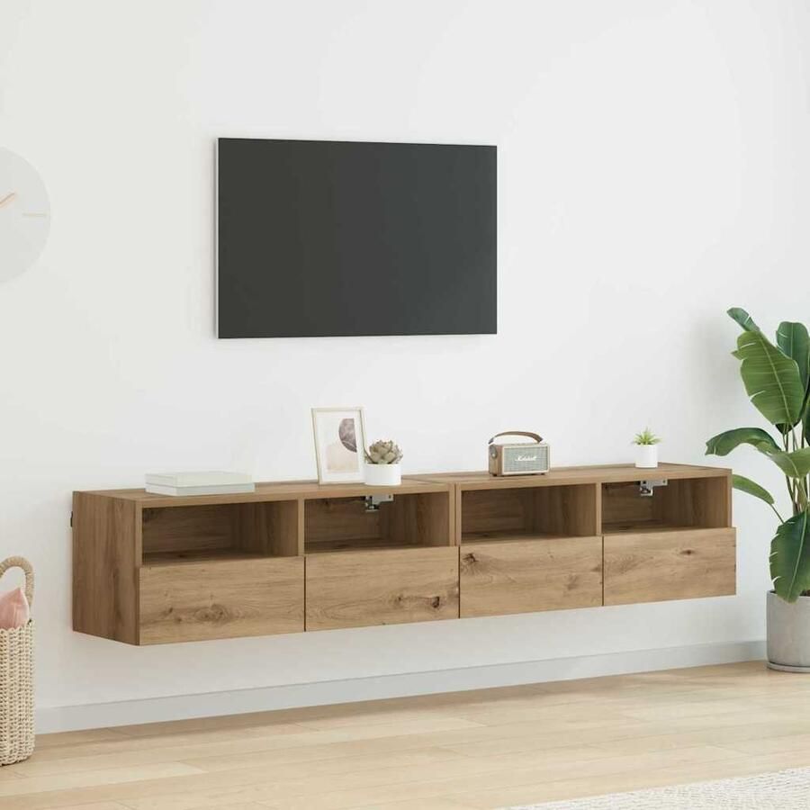 VidaXL TV Wandkasten 2 pcs Artisan Eiken 80 x 30 x 30 cm Bewerkt hout