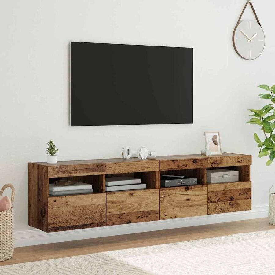 VidaXL TV Wandkasten 2 pcs Oud Hout 80 x 30 x 40 cm Bewerkt hout