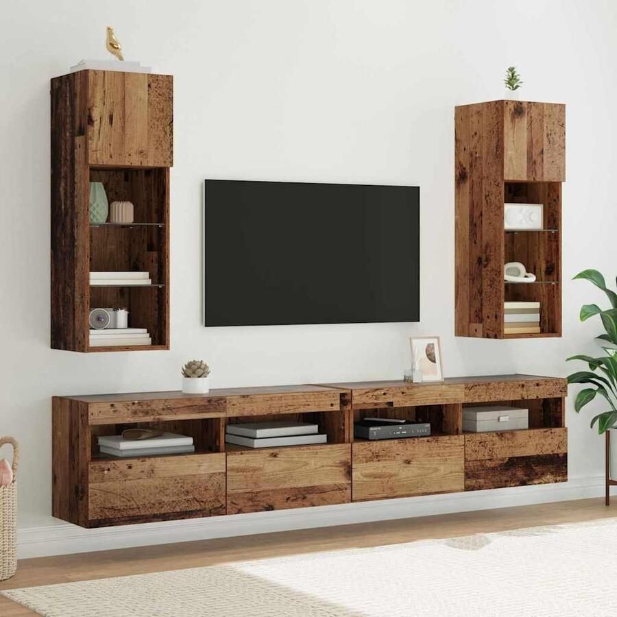 VidaXL Wandgemonteerde TV-kasten 2 pcs Oud Hout 30 5 x 30 x 90 cm