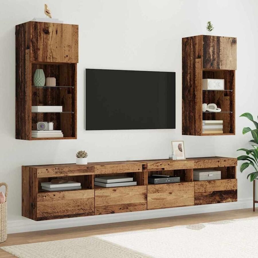 VidaXL Wandgemonteerde TV-kasten 2 pcs Oud Hout 40 5 x 30 x 90 cm