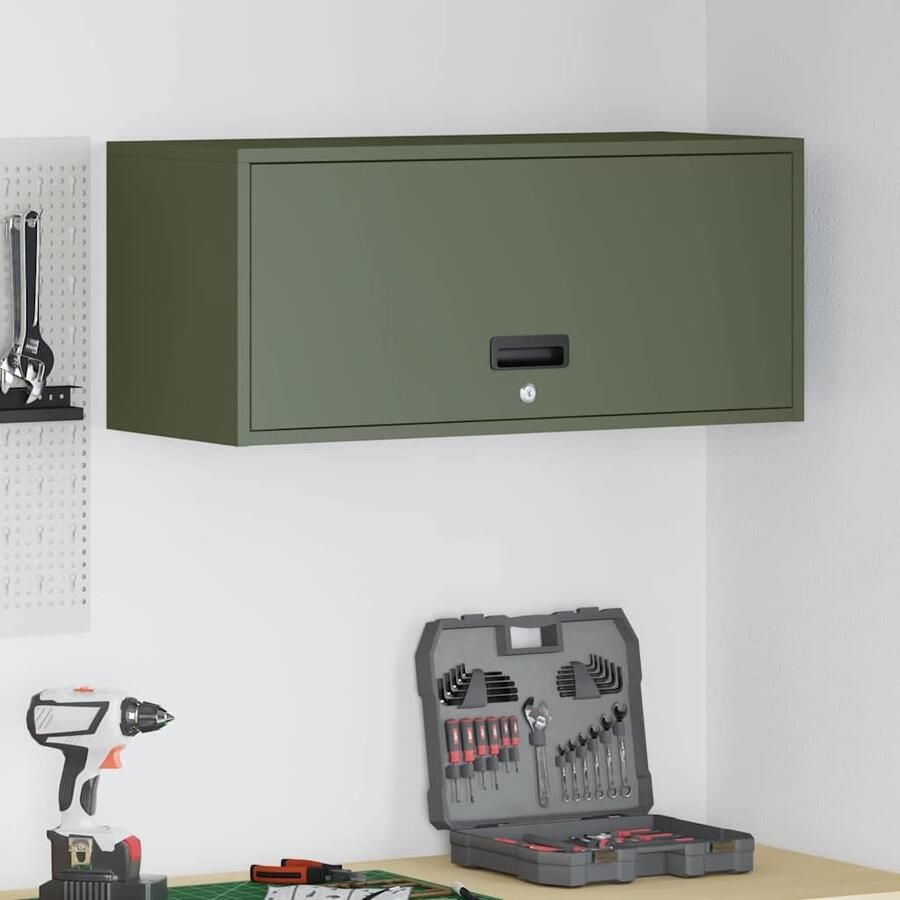 VidaXL Wandkast voor Garage Olijfgroen 80 x 33 x 35 cm