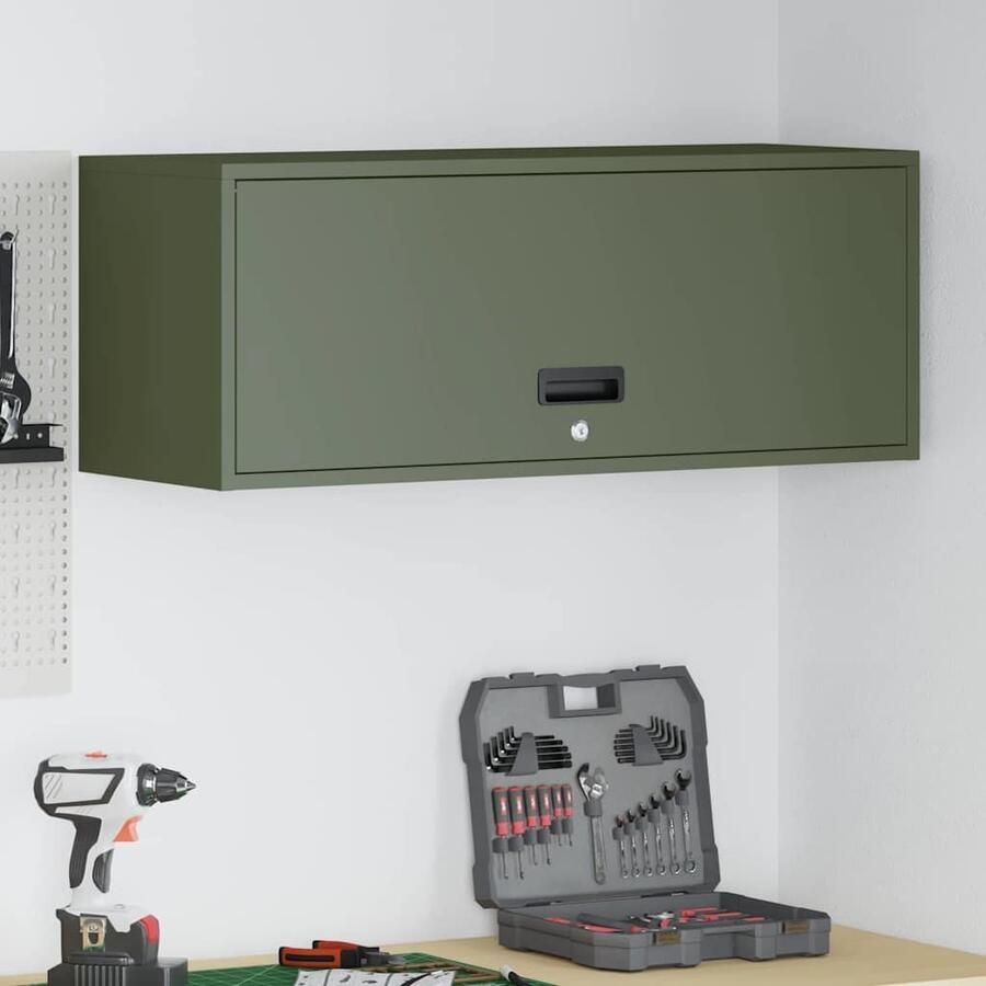 VidaXL Wandkast voor Garage Olijfgroen 90 x 33 x 35 cm