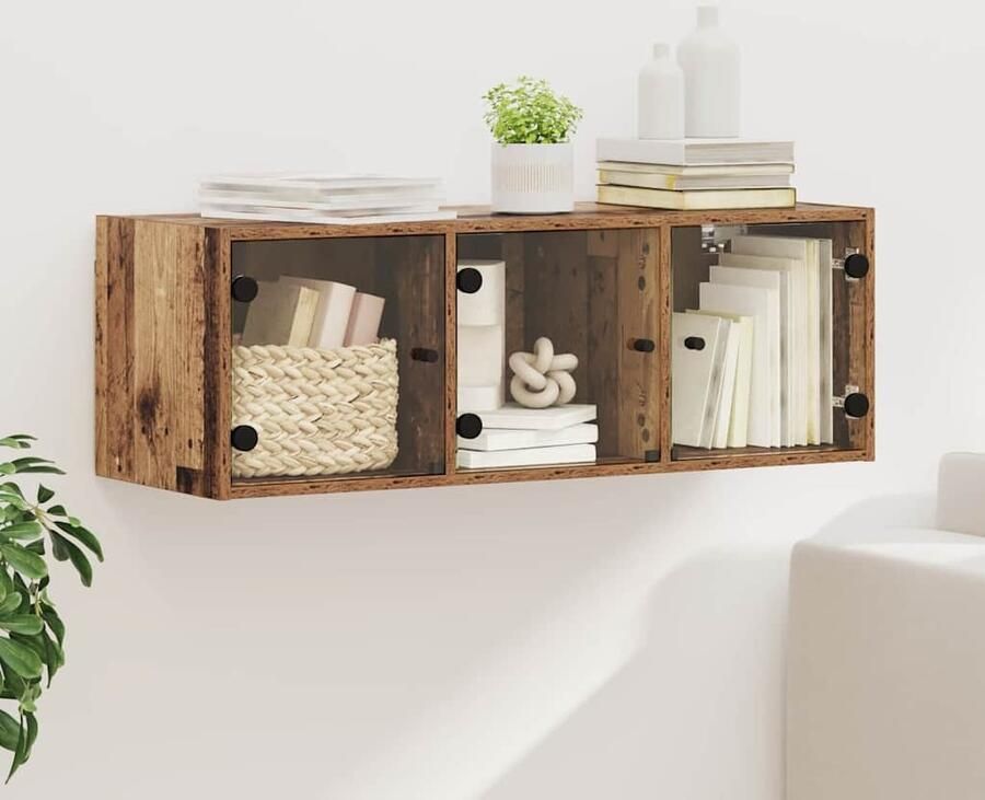 VidaXL Wandkast Wandgemonteerd Oud Hout 102 x 37 x 35 cm Bewerkt hout
